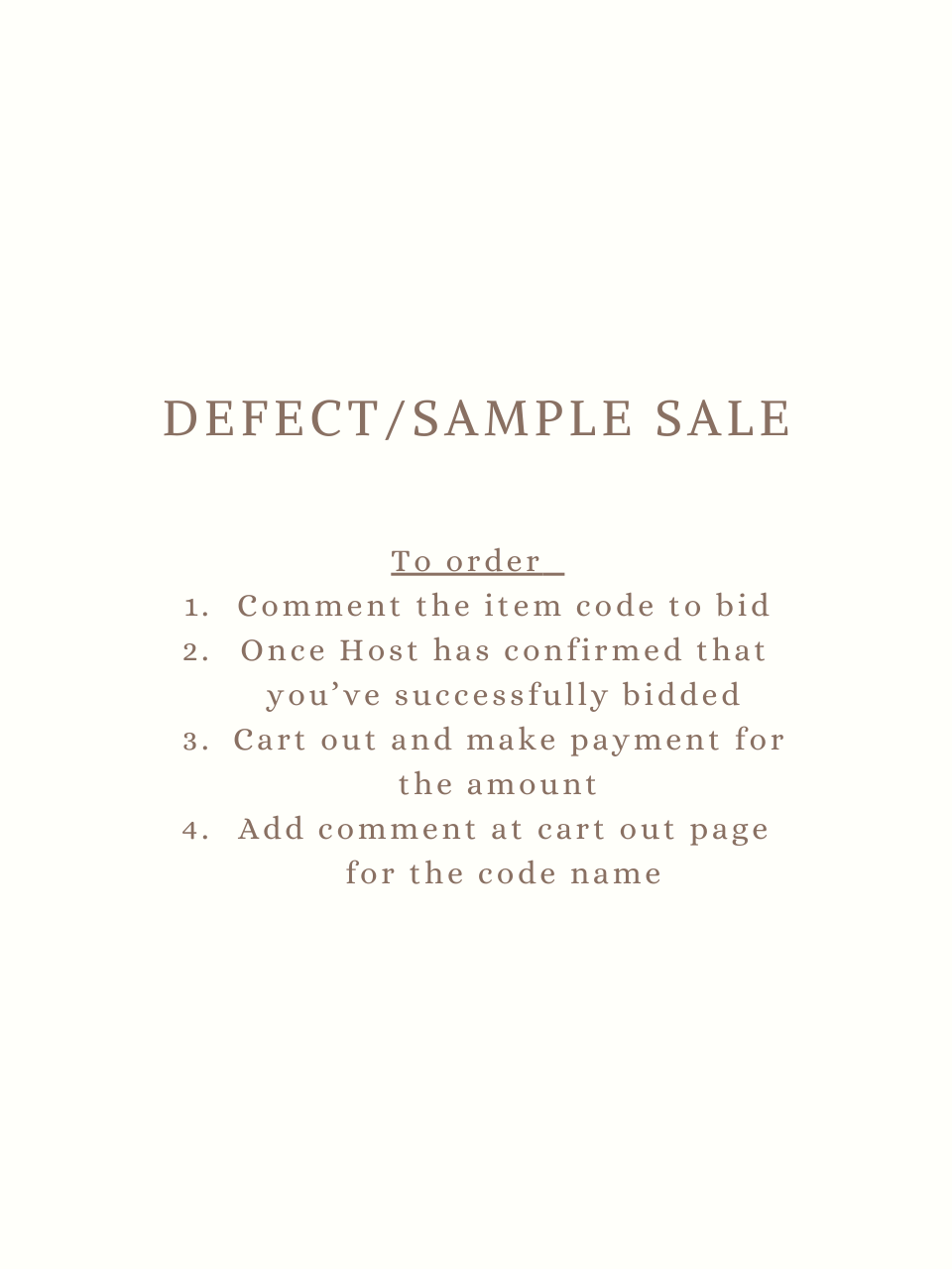 Defect/Sample Sale