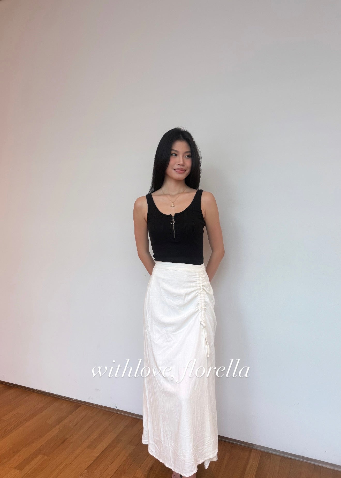 Linen Morning Milk Ruched Skirt ( Midi/Maxi )