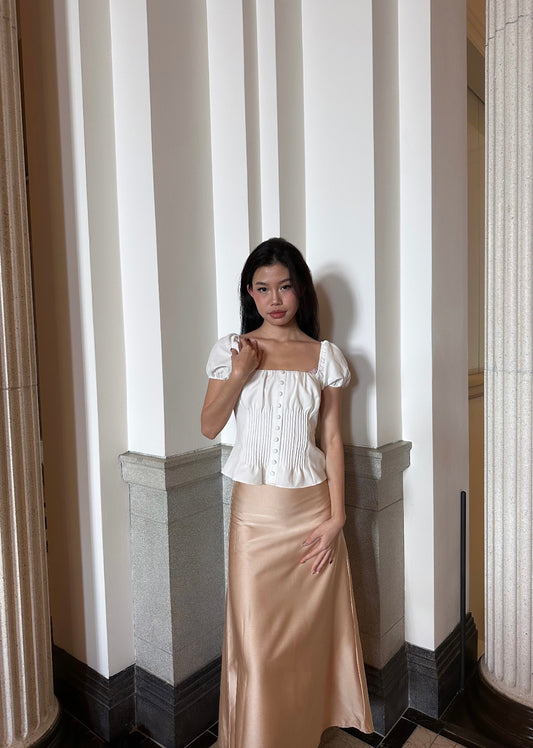 Pearlyn Champagne- Peach Satin Maxi Skirt