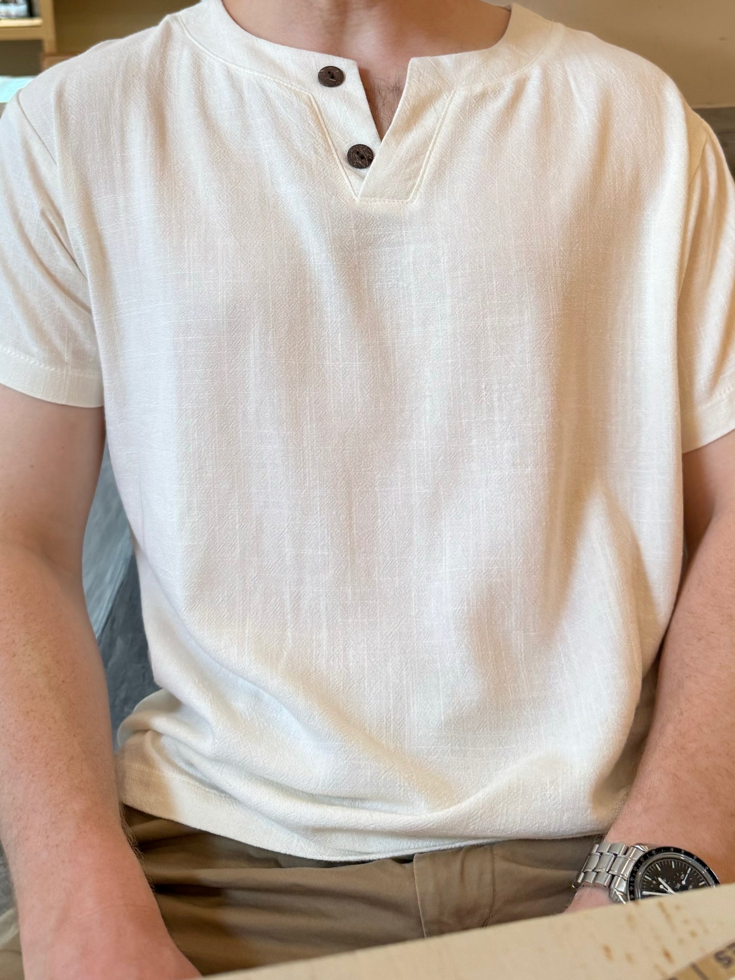 Size Up/ Valentines Special ( Men's Linen Shirt White/Khaki )