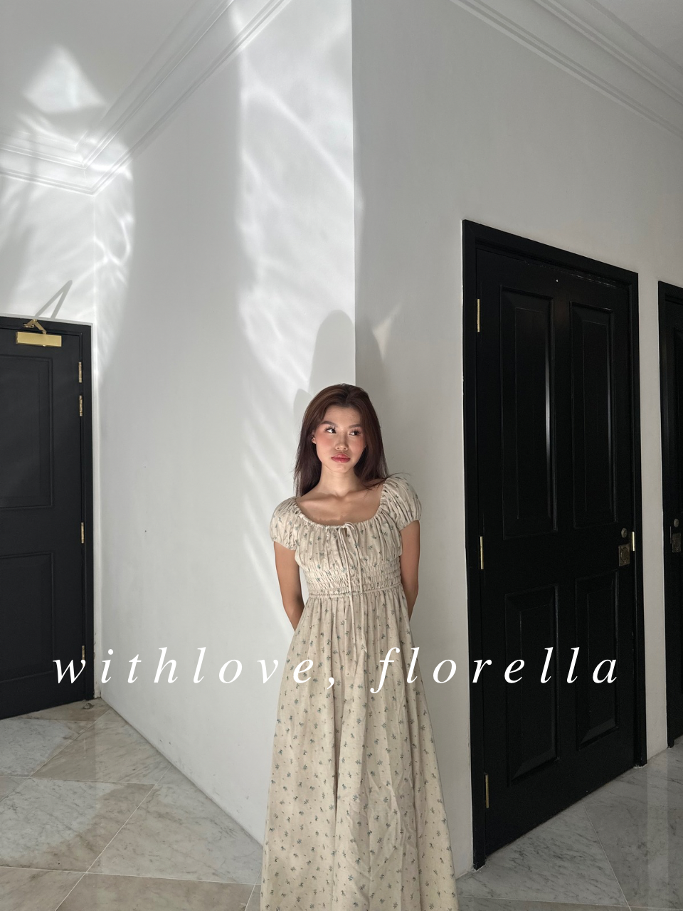 Linen Annabella Floral Midi Dress (Blue/Pink)
