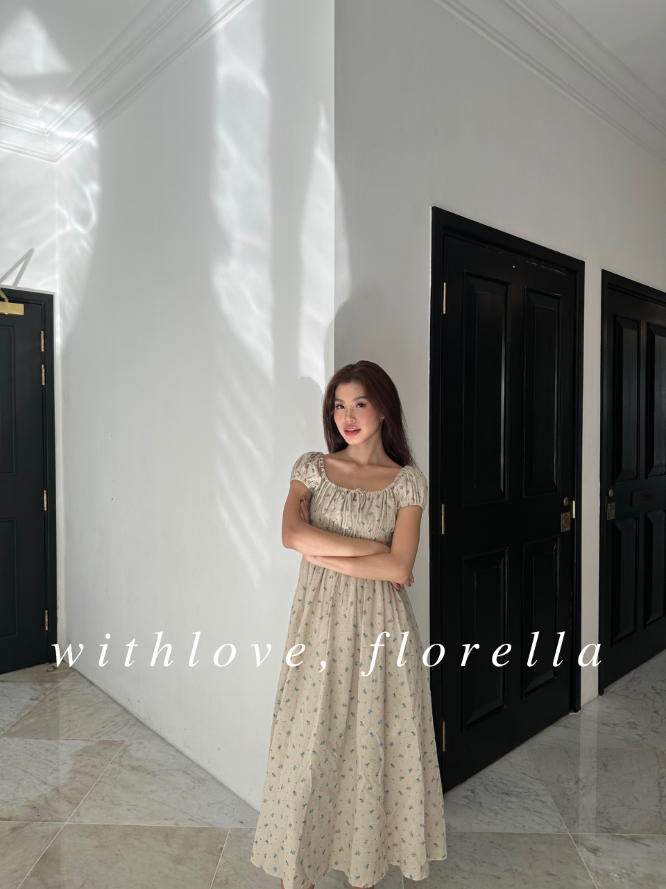 Linen Annabella Floral Midi Dress (Blue/Pink)