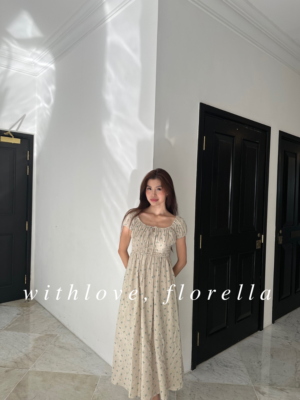 Linen Annabella Floral Midi Dress (Blue/Pink)