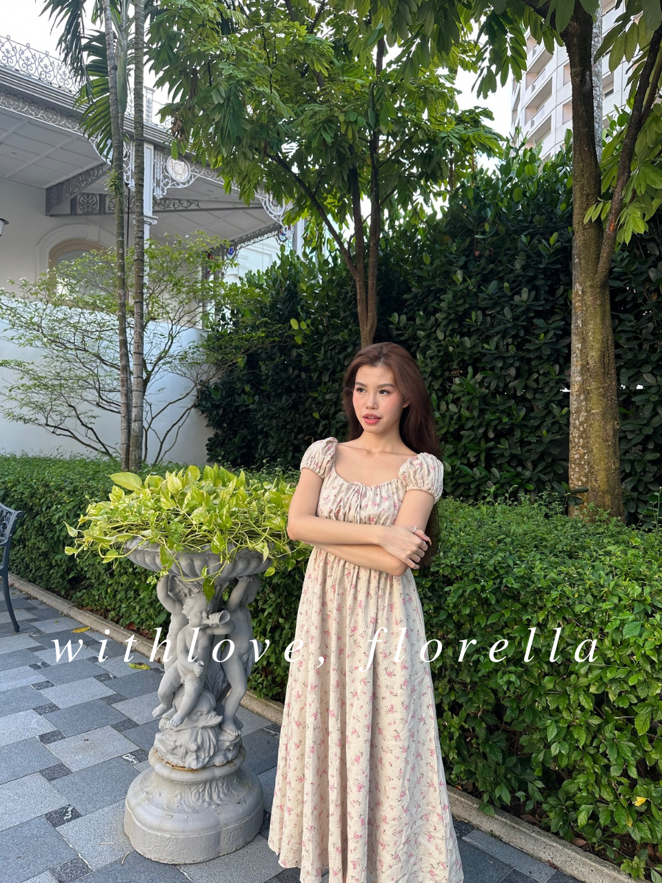 Linen Annabella Floral Midi Dress (Blue/Pink)