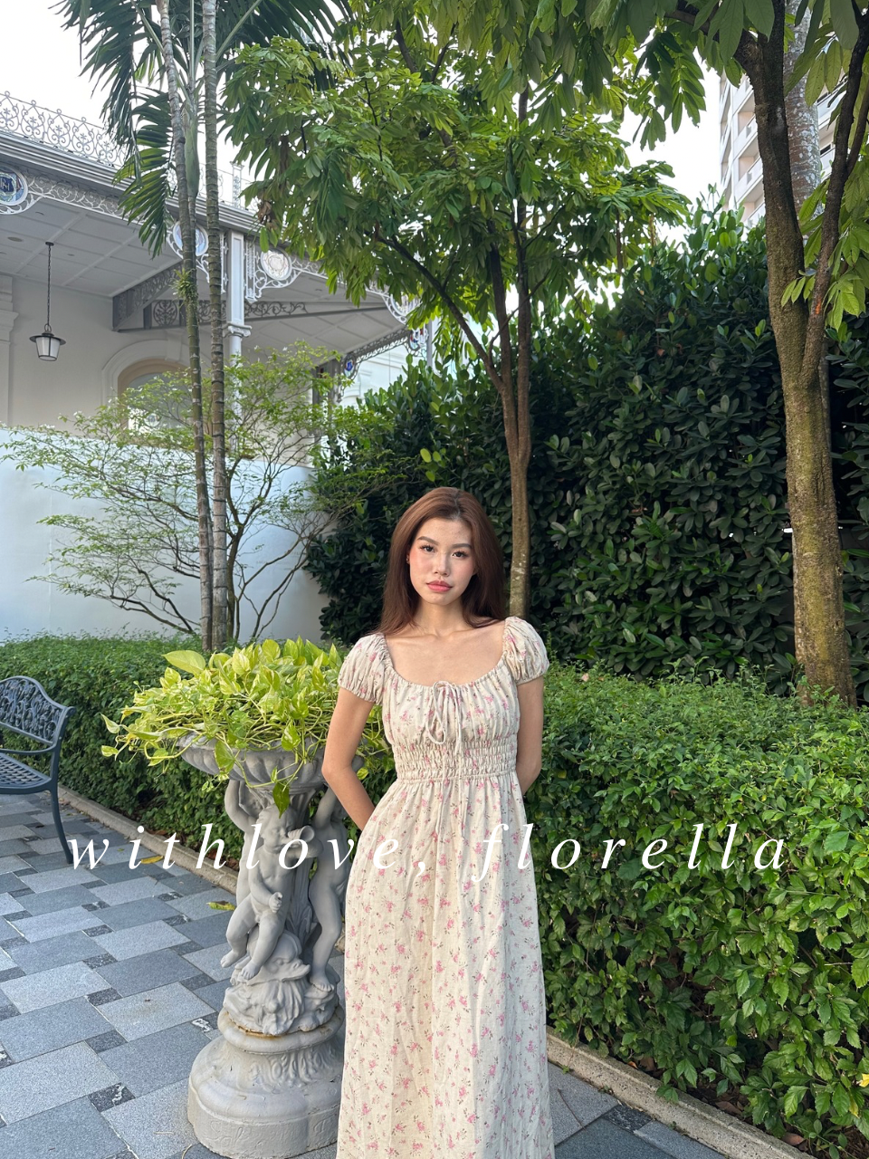 Linen Annabella Floral Midi Dress (Blue/Pink)
