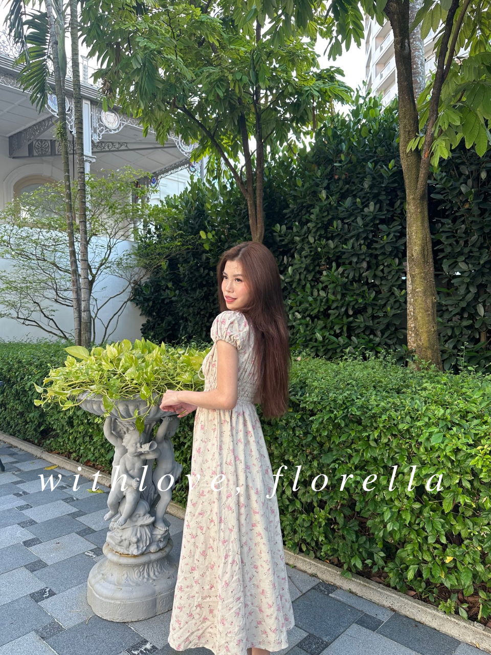 Linen Annabella Floral Midi Dress (Blue/Pink)
