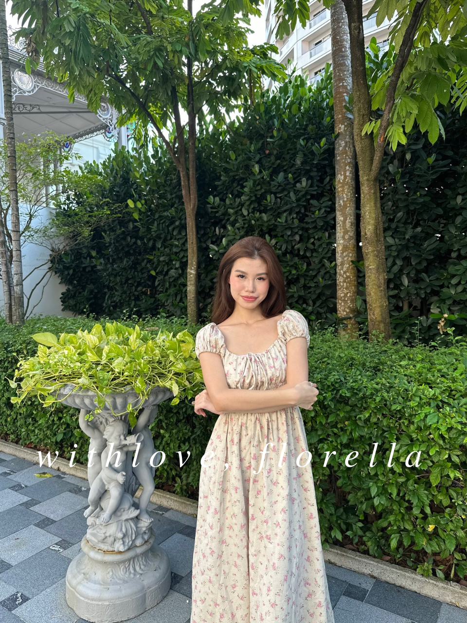 Linen Annabella Floral Midi Dress (Blue/Pink)