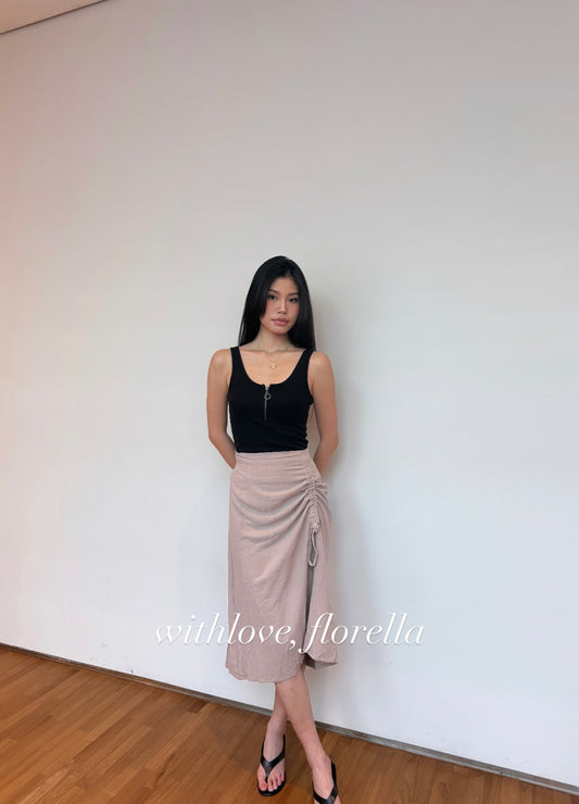 Linen Cocoa Ruched Skirt ( Midi/Maxi )