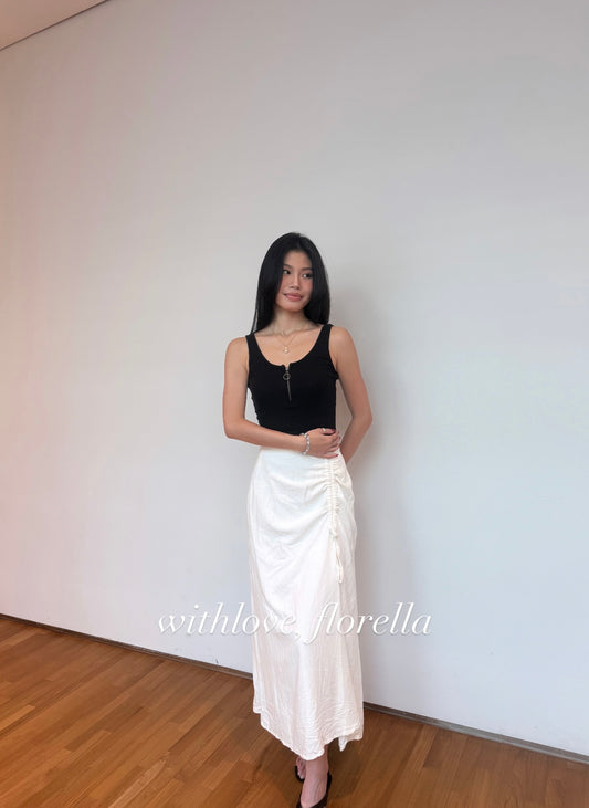 Linen Morning Milk Ruched Skirt ( Midi/Maxi )