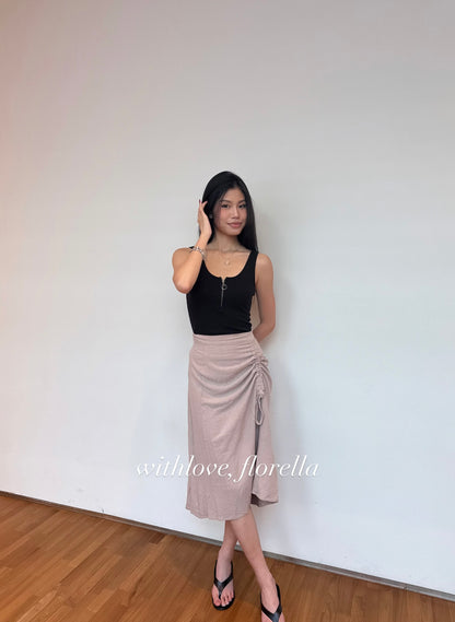 Linen Cocoa Ruched Skirt ( Midi/Maxi )