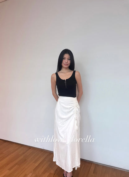 Linen Morning Milk Ruched Skirt ( Midi/Maxi )