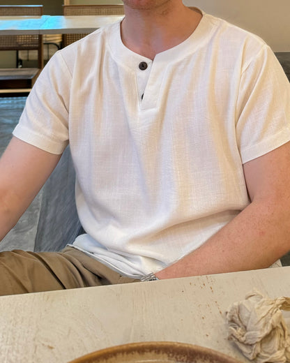 Size Up/ Valentines Special ( Men's Linen Shirt White/Khaki )